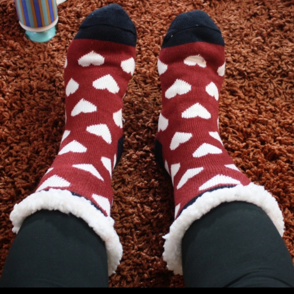 Plush Faux Sherpa Heart Slipper Socks - Picture 1 of 3